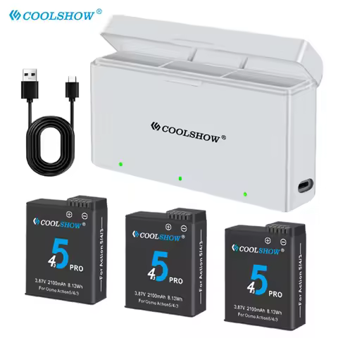 2100mah Battery for DJI Osmo Action 5 Pro Action Camera Batteries 3 Slots Fast Charger Battery for O