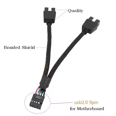 USB 9Pin to Dual 9Pin Cable Splitter Computer PC Case Motherboard 1 In 2 Out Data Transfer Braided S