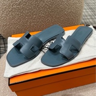 Hermes 愛馬仕 霧霾藍H女 拖鞋 36.5碼附件：塵袋+盒