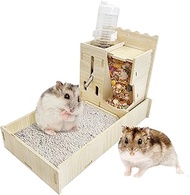Hamiledyi 3 in 1 Wooden Hamster Feeder Dispenser Hanging Dwarf Hamster Food Bowl & Water Bottle with