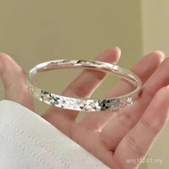 Ready Stock2024碎冰冰足银999手镯实心爆闪纯银手环银镯子女友闺蜜    Gift bracelet
