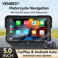 VENBES 5 Inch Portable Motorcycle Navigator Wireless Carplay Android Auto IP67 waterproof Carplay Wi