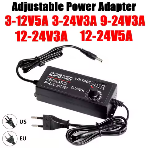 3-12V 3-24V 9-24V 12-24V 3A 5A Adapter Adjustable Power Supply Display Screen Regulated Knob Dc 5.5*