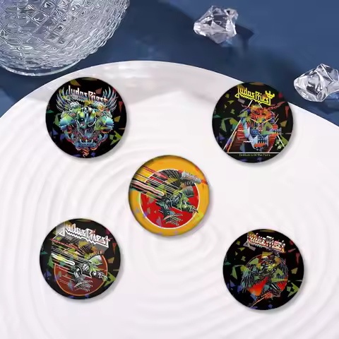 Band J-Judas Priest Funny Laser Round Brooch on Bag Clothing Accessories Badges Jewelry Pins Toys Gi