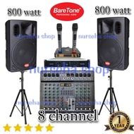 Paket Sound System outdoor indoor BARETONE 15 inch 1600 Watt mixer ASHLEY 8 channel bluetooth