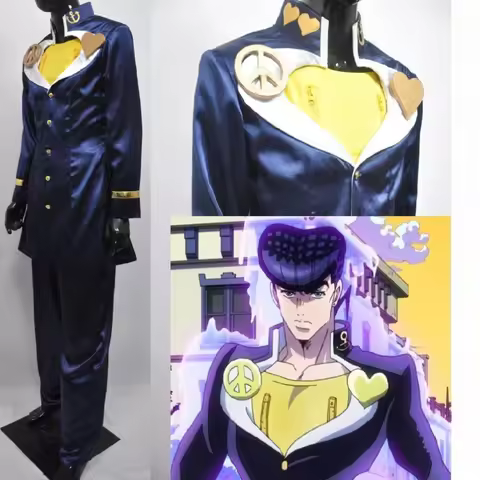 Anime JOJO Bizarre Adventure Josuke Higashikata Cosplay Costume Blue Jacket Uniform Set Party Carniv