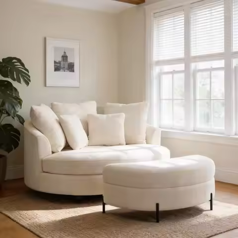59.8" W Oversized Barrel Chair with Ottoman, Round Chair with Ottoman, Extra Large Living Room Chair