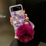 YIQIAN สำหรับ Samsung Galaxy Z Flip 4 Case 3D แฮนด์เมดดอกไม้ระยิบระยับเคสโทรศัพท์ผู้หญิงปกหลัง PC แข็งสำหรับ Z Flip 4 2022