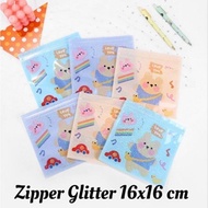 AESTHETIC ZIPPER PLASTICDY PACK 13x13/ 16x16cm CUTE GLITTER CANDY PACKAGING ZP13-04 Food Storage Con