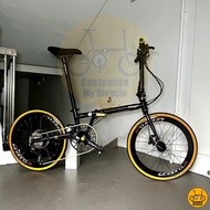 Fnhon Gust 22“ • 9 Speeds Shimano Litepro Aero Black Gold Schwalbe One • Foldable Foldie Folding Bike Bicycle • 451