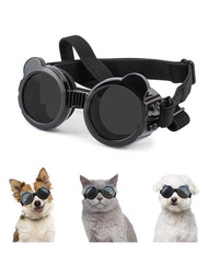 適用於小型品種的狗狗太陽眼鏡,小型犬狗狗和貓咪的眼罩,防風防塵防uv,可調節的帶子寵物眼鏡戶外,黑白配色