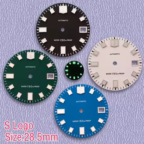 sell well New 28.5mm S Logo NH35 Matte Dial Fit NH36/4R/7S Japanese Movement C3 Green Luminous Watch