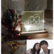 Valentine's Day Present Customizable Engraved Acylic board with wooden LED Light Base