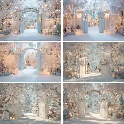 Christmas Snow Town Backgrounds For Photography House Bokeh Dreamy Pine Backdrop Photozone Photocall