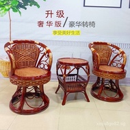（in stock）Balcony Rattan Chair Three-Piece Rattan Tea Table and Chair Suit Elderly Armchair Rattan Chair Leisure Household Solid Wood Rattan Chair