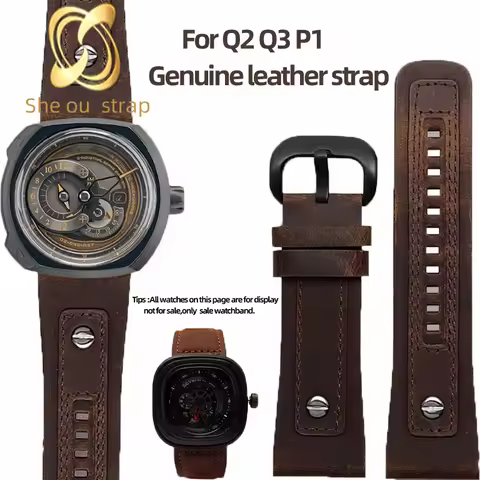 Cowhide Watch Strap For SEVENFRIDAY M2/02 P1B/01 Q2 Q3 P1 Watch Strap Watch Bracelet 28mm Black Brow