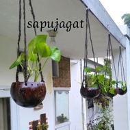 Pot Batok Kelapa - Pott Anggrek Alami - Tempat Bunga Ramah Lingkungan - Vas Gantung Unik
