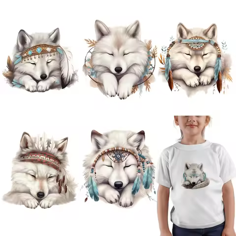 Bohemian style fox wolf Iron On Patches For DIY Heat Transfer clothing Thermal Stickers Decoration P