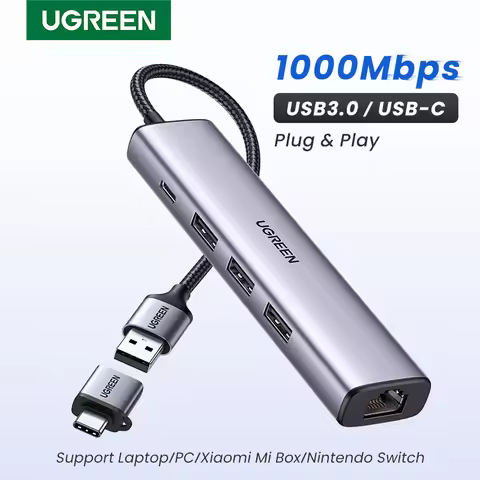 UGREEN USB Ethernet Adapter 1000/100Mbps USB3.0 HUB RJ45 Lan for Laptop PC Xiaomi Mi Box Macbook Win