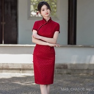 Hot-Sell Chinese Red Cheongsam Retro Dress Women Daily Wear TOMM