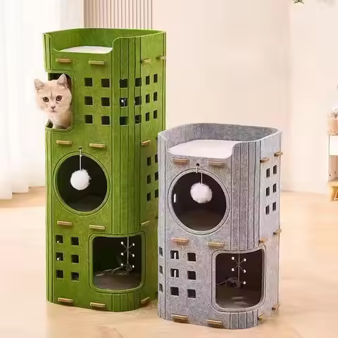 2/3 Layer Cat House Cat Bed Cave Hideaway Scratch Resistant Hut Cat Tree for Pet Kitten Household Pe