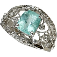 二手女戒指，11號，鑲嵌0.92克拉帕拉伊巴碧璽和0.24克拉鑽石，鉑金（Pt950）戒托，重6.0克。