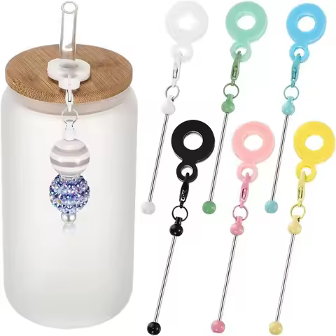 Feb.12Pcs Beadable Cup Charm Tumbler Straw Charm Blank Bar Compatible,Fits Standard Straws Jewelry G