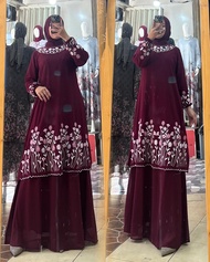 Gamis Melayu Set Hijab Motif Bordir Bunga Terbaru/ Ukuran Jumbo 5L / Gamis Seragaman Malaysia || By 