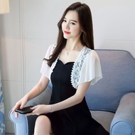 Women Bolero White Black Short Sleeve blazer Shrugs Lace Filipiniana Bolero Chiffon Front Cardigan f