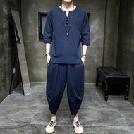 Men Outfit Chinese Style Men Two-piece Suit Traditional Chinese Mens Outfit Set with Disc Buckle and