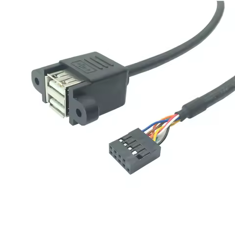 30cm 50cm Motherboard Internal 9pin Pitch 2.54mm to Dual Port USB 2.0 A Female Screw Lock Panel Moun