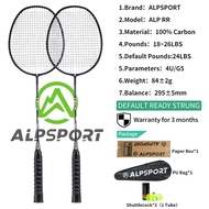 ALPSPORT RR 2Pcs+Bag Free Shuttlecock 4U Max 26LBS G5 Black Badminton Racket Original Design Carbon 