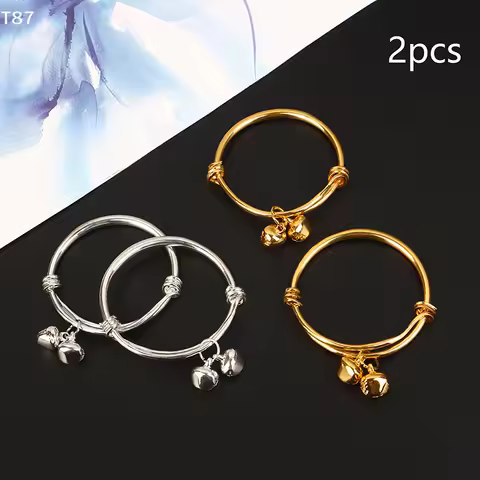 Gold-plated Children's Bracelet Smooth Round Belly Baby Lottery Bell Bracelet JewelryT Ing Q Store