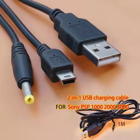 1Piece 2 In 1 USB Charger For PSP 1000 2000 3000 3001 3004 Game Console USB Data Cable + Charger Cab