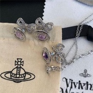 全新🌸 Vivienne Westwood蛋白石紫orb飛碟蝴蝶結 土星星球耳環 項鍊女