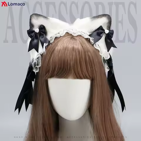 Bow Cat Ears Hair Clips Hairband Anime Lolita JK Cute Girls Cosplay Accessory Animal Beast Wolf Fox 
