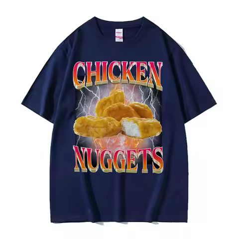 Men's chicken nugget pattern printed T-shirt Fun Meme retro-style fashionable gothic hip-hop 100% co