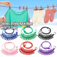 [LYH Store] ExclusiveRetractable Clothes Drying Rack Rope with 12 Clips Portable Clothesline Clothin