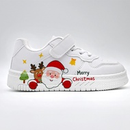 [Ready Stock] Santa Claus 2025 White Shoes Children Shoes Cartoon Boys Girls Sneakers Santa Claus Ch
