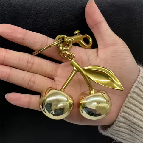Glitter Gold Cherry Keychain Cherries Pendant For Coach Handbag Shoulder Bags Women's Bag Charm Acce