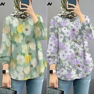 Muslimah floral t-shirt women's shirt Elegant Muslimah Blouse Plus Size Muslimah Long Sleeve Shirt