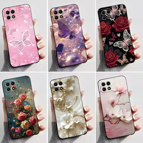 For TCL T-Mobile Revvl 7 / 7 Pro 5G Case Fashion Butterfly Flower Black Soft Silicone Phone Cover fo