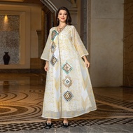 Robe Gauze Embroidered Sequined Flower Dress Robe Temperament Turkey Imported Dress 11.2511.25