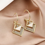 Jewelry Accessories 81922 925 Silver Needle Geometric Diamond Square Earrings C-Shaped Fashionable V