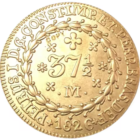 1826 Brazil 37 1/2 Reis Golden Vintem-Pedro II Copper Copy Coin