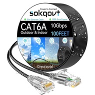 Cat6a Ethernet Cable Slim 100ft Outdoor&Indoor, 28AWG Pure Copper Cat6 Internet Cable for Waterproof