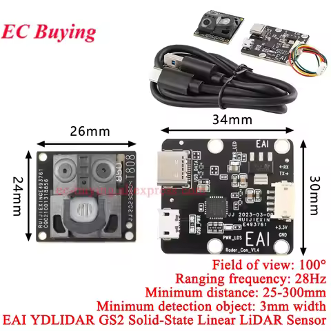 EAI YDLIDAR GS2 Solid-state Line Lidar Ranging Sensor Laser Radar Module 28Hz 300MM 100° Scanning Sw
