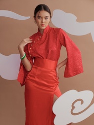 (JUN) CNY Qipao Shirt เสื้อกี่เพ้าคอจีน สีแดงสด