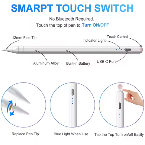 For iPad 2018-2023 USB-C Stylus Pen Tablet Touch Pen With Power Display for iPad Pro 2/3/4rd iPad ai