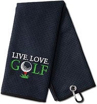 DYJYBMY Live Love Golf Funny Golf Towel, Embroidered Golf Towels for Golf Bags with Clip, Men's Golf Accessories, Birthday Gifts for Golf Fan, Retirement Gift for Dad Mom Boss Colleague